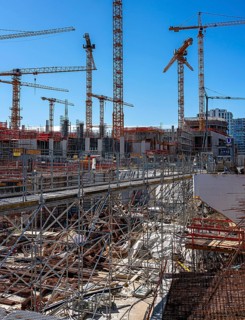 Major construction site at Ueberseequartier and Hafencity