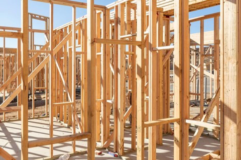 Wood home framing abstract at construction site