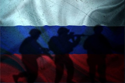 Russia vs Ukraine flag on cracked wall