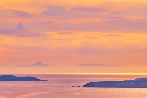 Aegean Sea with Greek islands on sunset