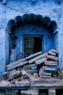 Blue house facade in streets of of Jodhpur