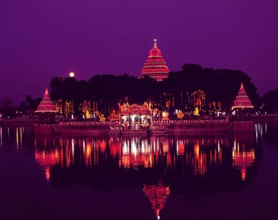 Illuminated Mariamman Teppakulam or Vandiyur tank during Float festival in Madurai