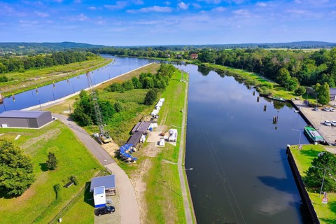 Aerial view from the new Niederfinow ship hoist over the Oder Havel Canal