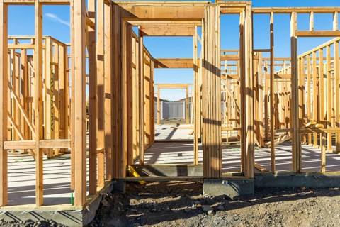 Wood home framing abstract at construction site