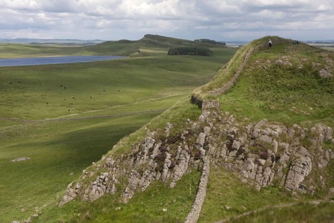 View of moorland and lake with remains of Roman fortifications