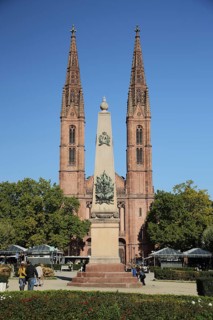 Luisenplatz with Waterloo War Memorial and St. Boniface Church in Wiesbaden