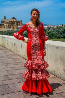 Woman in flamenco robes at the folk festival