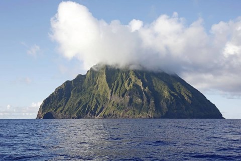 View of active volcanic island