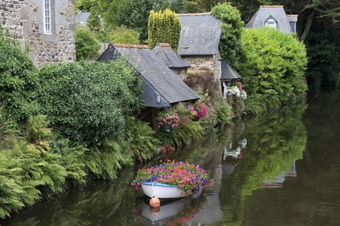 Decorative floral boat in river