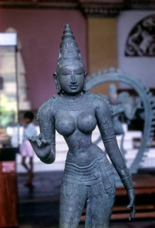 Bronze statue of parvathi displayed in nayak darbar hall
