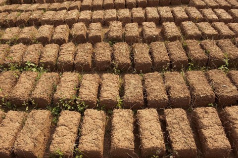 Clay bricks burning in the sun