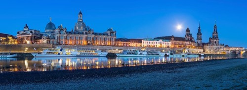 City view as panorama at blue hour with Academy of Arts