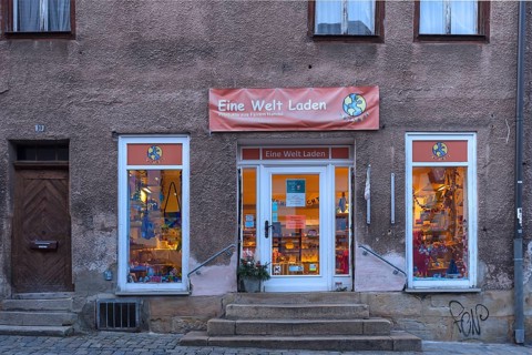 Eine Welt Laden in the Old Town in the evening