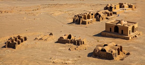 Panoramic view of houses of the dead from the Towers of Silence