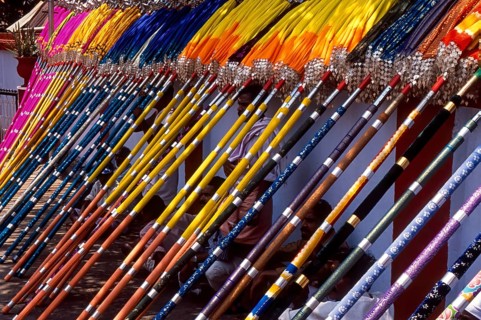 Array of colourful umbrellas in Pooram festivel in Thrissur