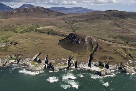 Aerial view of northwest coastline and cliffs