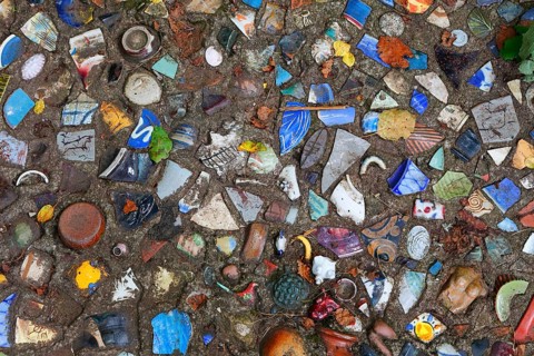 Walkway paved with broken pottery