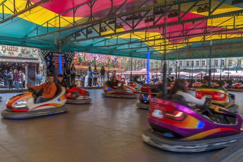 Ride with bumper cars at the city festival