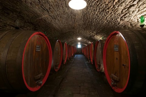 Barrels of Chianti red wine