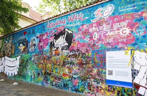 Colourful graffiti on John Lennon Wall
