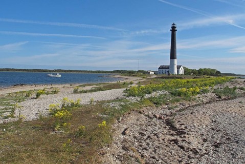 View of coastal peninsula and lighthouse