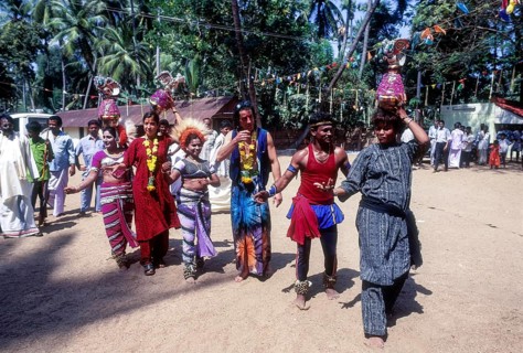 Foreign tourists Participating the local folk dancers at Madurai