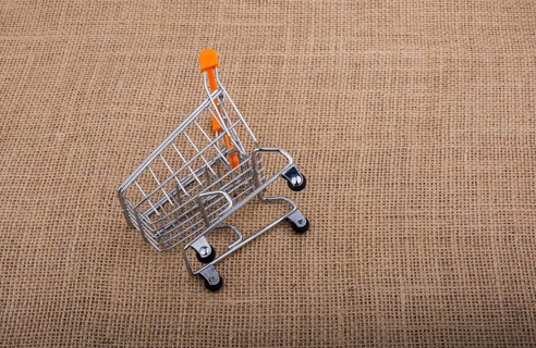 Shopping cart placed on canvas background