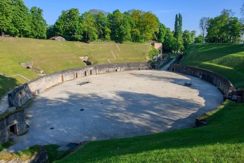 View of arena of historic Roman amphitheatre of Trier Treverorum Augusta