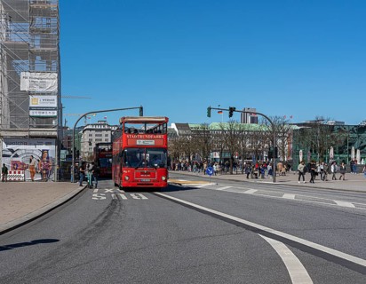 Red Hop on Hop off city tour bus in Hamburg city centre