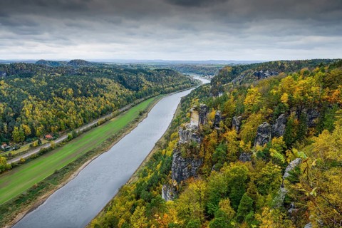 Bastei view of the Elbe valley towards Wehlen