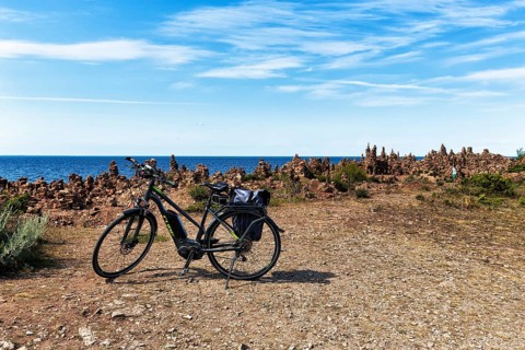 E-bike on rocky coast