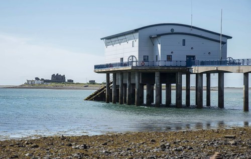 View of RNLI lifeboat station overlooking Piel Channel and Piel Island