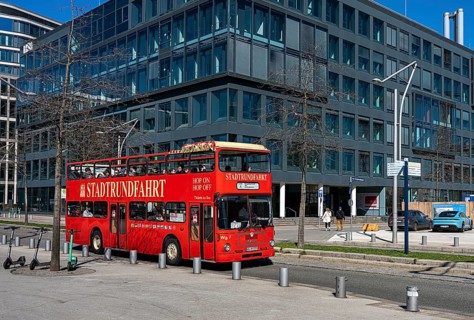 Red Hop on Hop off city tour bus in Hamburg city centre