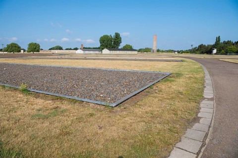 View of the grounds with stylised areas of the former prisoner barracks