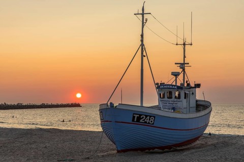 Sunset at the natural harbour in Vorupoer
