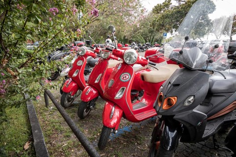 Scooter in a car park