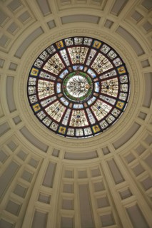 Round glass window on the dome of the foyer in the Kaiser-Wilhelms Bad in the spa garden