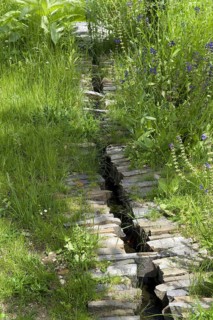 Stone-sided water feature in the herb garden