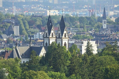 View of Luther Church and Maria Hilf Church from Loewenterrasse on the Neroberg in Wiesbaden