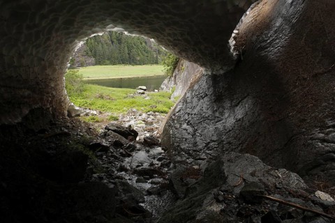 Melt hole under snow patch