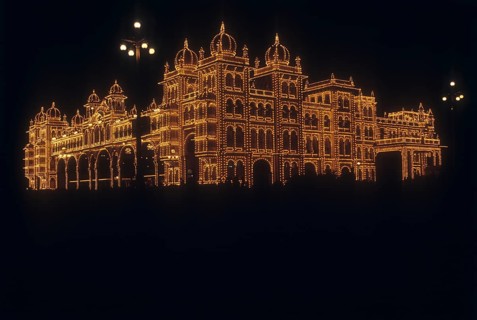 The Mysore Palace is at its resplendent best when lit at night