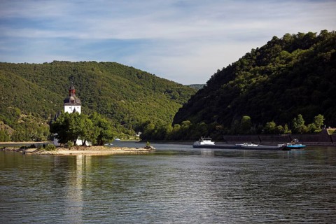 Pfalzgrafenstein Castle with cargo ship