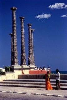 Ornate pillars with sculptures in Pondicherry