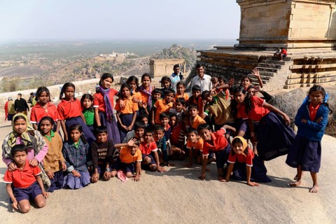 Visitors on their way to the Gomateshwara statue
