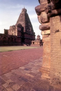 Sri Brihadishvara or Big temple with inscriped pillar in Thanjavur