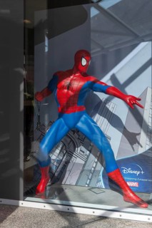 Spider-Man as an advertising figure in a shop window