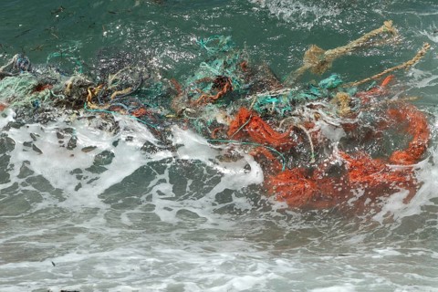 Large trawl net washing in from sea