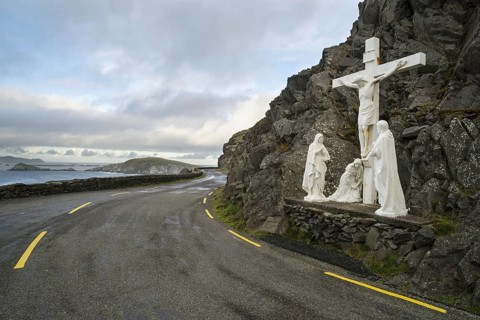 Statue with Jesus on Crucifix with Mary and Saint John