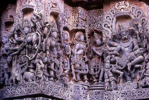 12th century exquisitely worked sculptures in Hoysaleswara temple at Halebid or Halebidu
