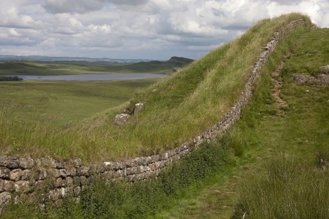 View of moorland and lake with remains of Roman fortifications